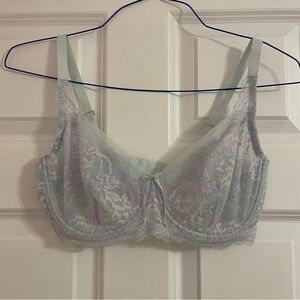 NWT Skarlette Blue Minx unlined lace balconette bra 34DDD, pale blue/pink orchid